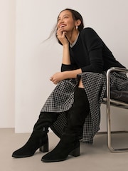 Black Suede Forever Comfort® Slouchy Knee High Block Heeled Boots - Image 8 of 9