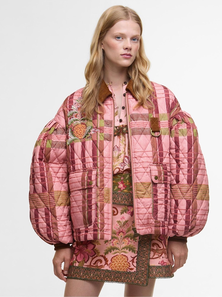 Barbour x Farm Rio Pink Ana Clara Tartan Quilt Jacket - Image 1 of 8