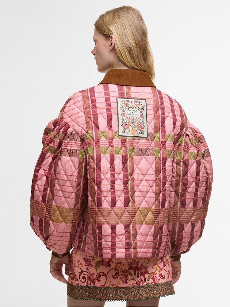 Barbour x Farm Rio Pink Ana Clara Tartan Quilt Jacket - Image 2 of 8