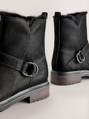 Black Forever Comfort® Faux Fur Hardware Ankle Boots - Image 3 of 5