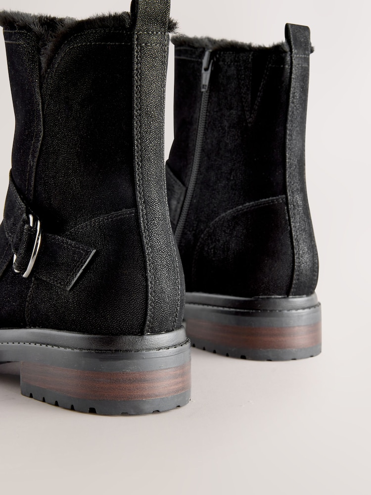 Black Forever Comfort® Faux Fur Hardware Ankle Boots - Image 5 of 5