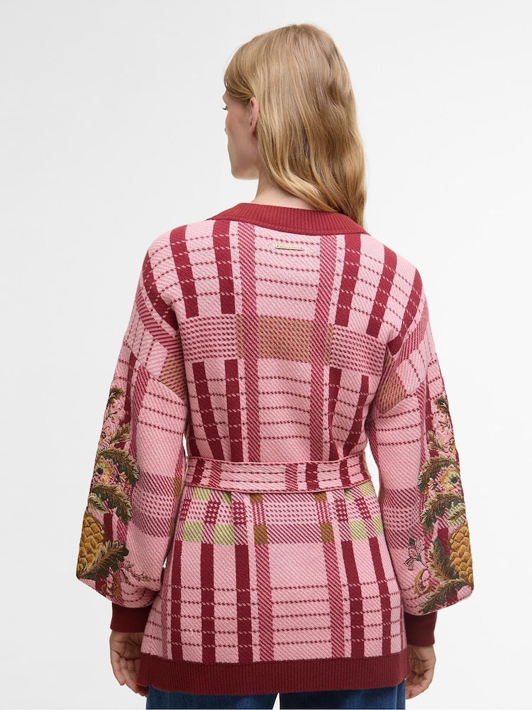 Barbour x Farm Rio Pink Luisa Embroidered Belted Cardigan - Image 2 of 8 Barbour x Farm Rio Pink Luisa Embroidered Belted Cardigan - Image 2 of 8