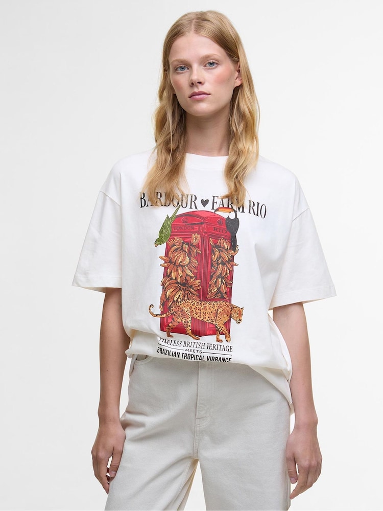 Barbour x Farm Rio White Maria Clara Tiger Graphic T-Shirt - Image 1 of 7