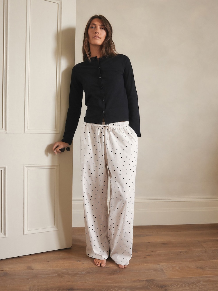 Monochrome Polka Dot Long Sleeve Cardigan Pyjamas - Image 1 of 5 Monochrome Polka Dot Long Sleeve Cardigan Pyjamas - Image 1 of 5
