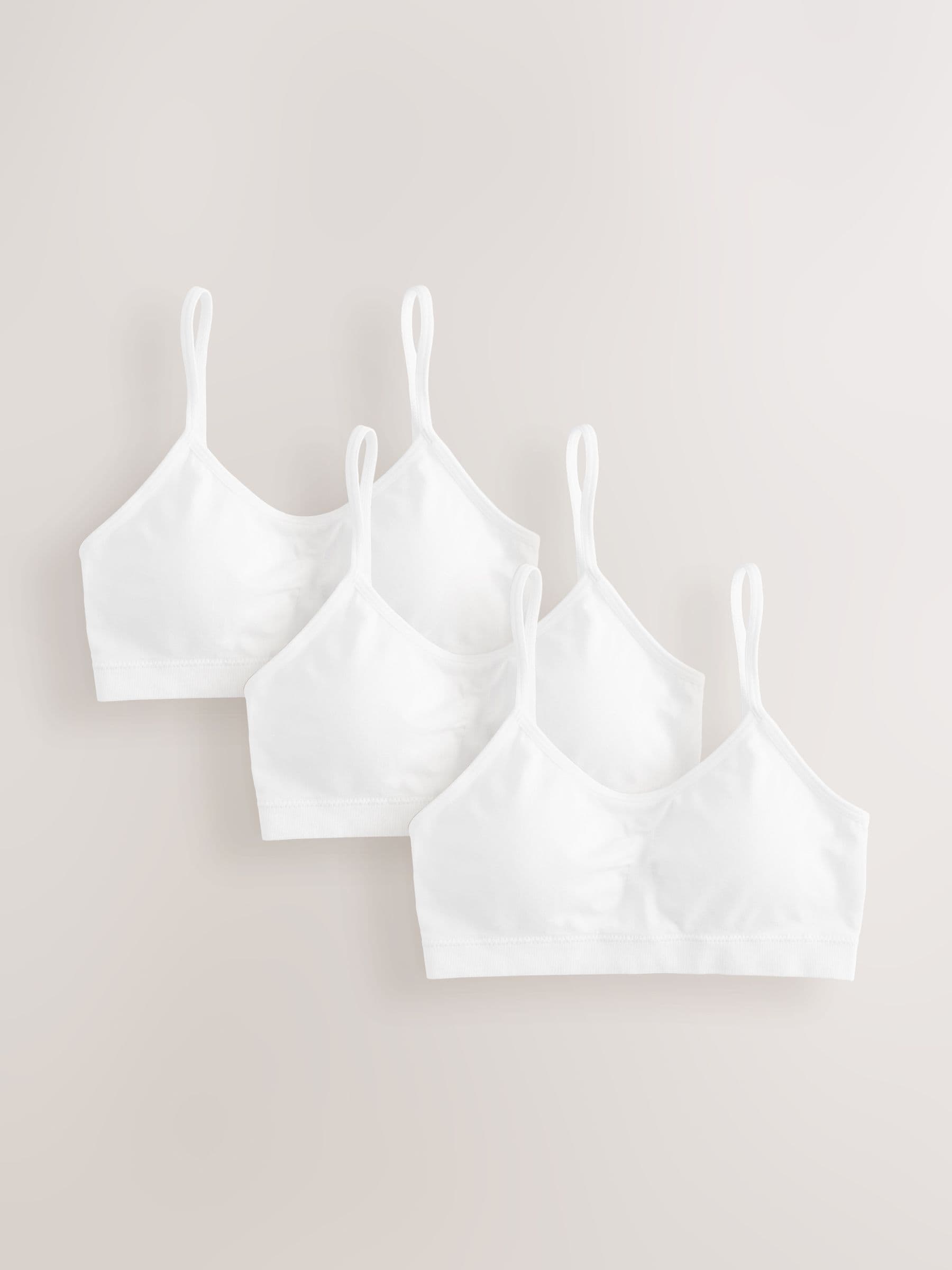 White Seamfree Strappy Crop Tops with Removable Lightly Padded Cups 3 Pack (7-16yrs)