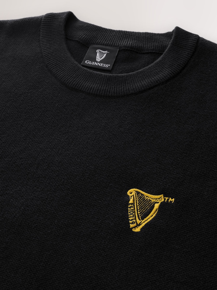 Black Relaxed Fit Guinness License Graphic Crew Neck Jumper - Image 2 of 4 Black Relaxed Fit Guinness License Graphic Crew Neck Jumper - Image 2 of 4