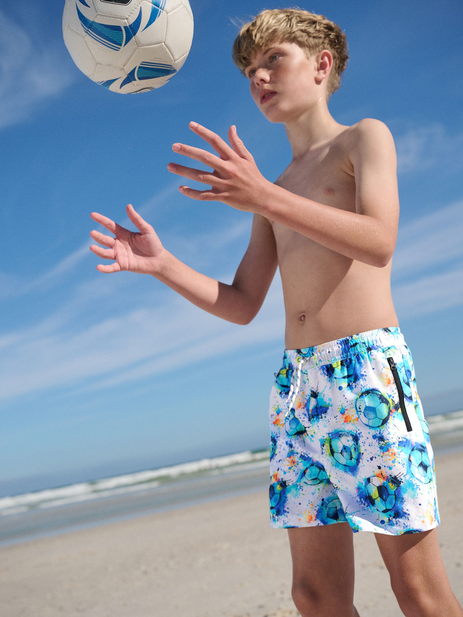 Buy White/Blue Football Printed Swim Shorts (3-16yrs) from Next China