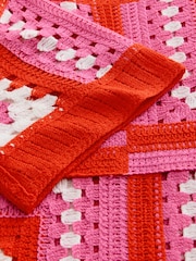 Pink Pattern Short Sleeve Crochet Crew Neck T-Shirt - Image 6 of 6