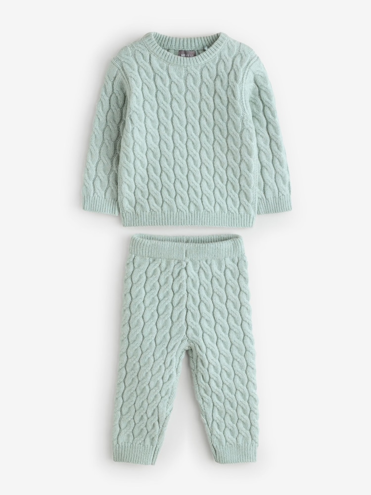 Green Knitted Cable Hoodie And Joggers Set - Image 1 of 1
