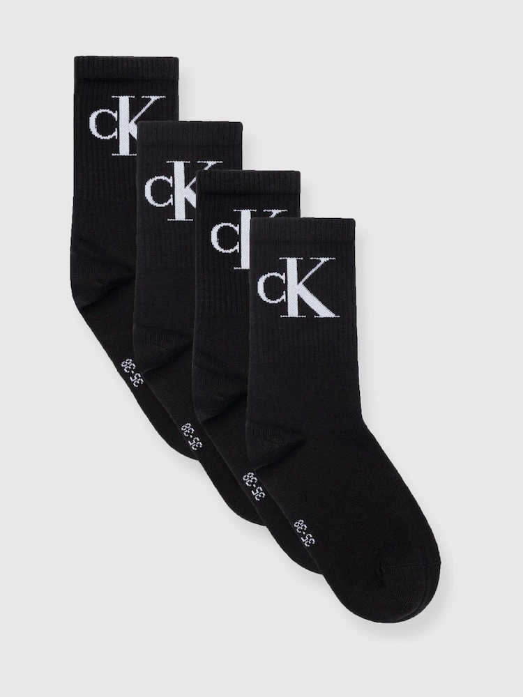 Calvin Klein Black Mens Crew Socks 4 Pack - Image 1 of 4