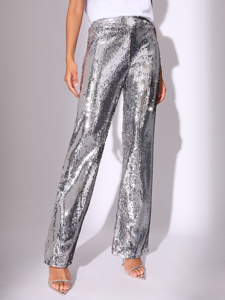 Lipsy Silver Sequin Trousers - Image 1 of 4