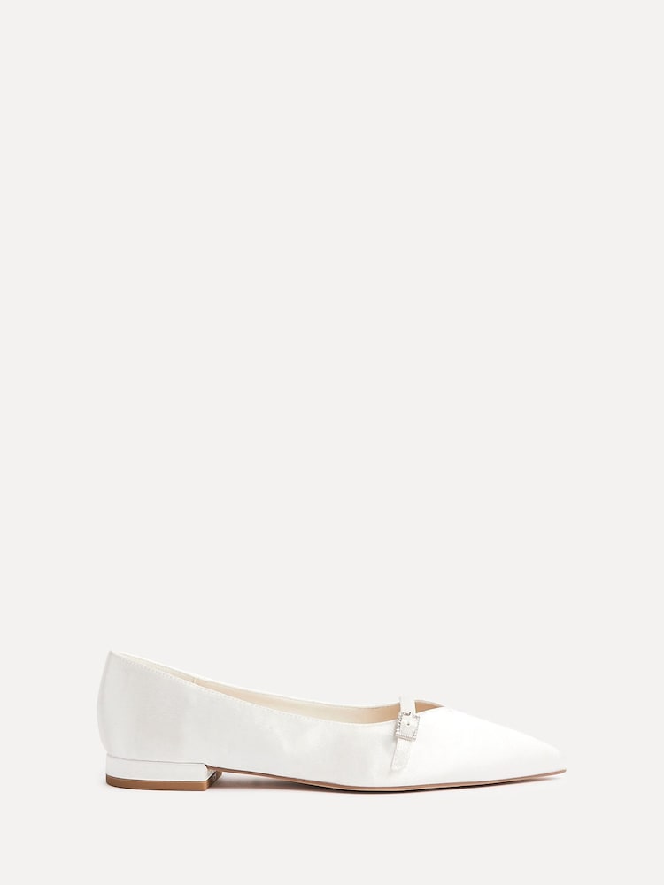 Linzi Cream Bridal Engaged Pointed Toe Ballet Flats With Buckle Detail - Image 2 of 5 Linzi Cream Bridal Engaged Pointed Toe Ballet Flats With Buckle Detail - Image 2 of 5