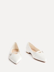 Linzi Cream Bridal Engaged Pointed Toe Ballet Flats With Buckle Detail - Image 3 of 5