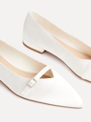 Linzi Cream Bridal Engaged Pointed Toe Ballet Flats With Buckle Detail - Image 4 of 5
