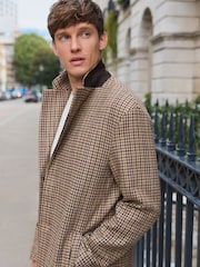 Neutral Wool Rich Italian Fabric Dogtooth Check Epsom Coat - Image 2 of 6