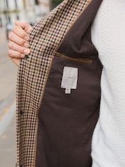 Neutral Wool Rich Italian Fabric Dogtooth Check Epsom Coat - Image 4 of 6