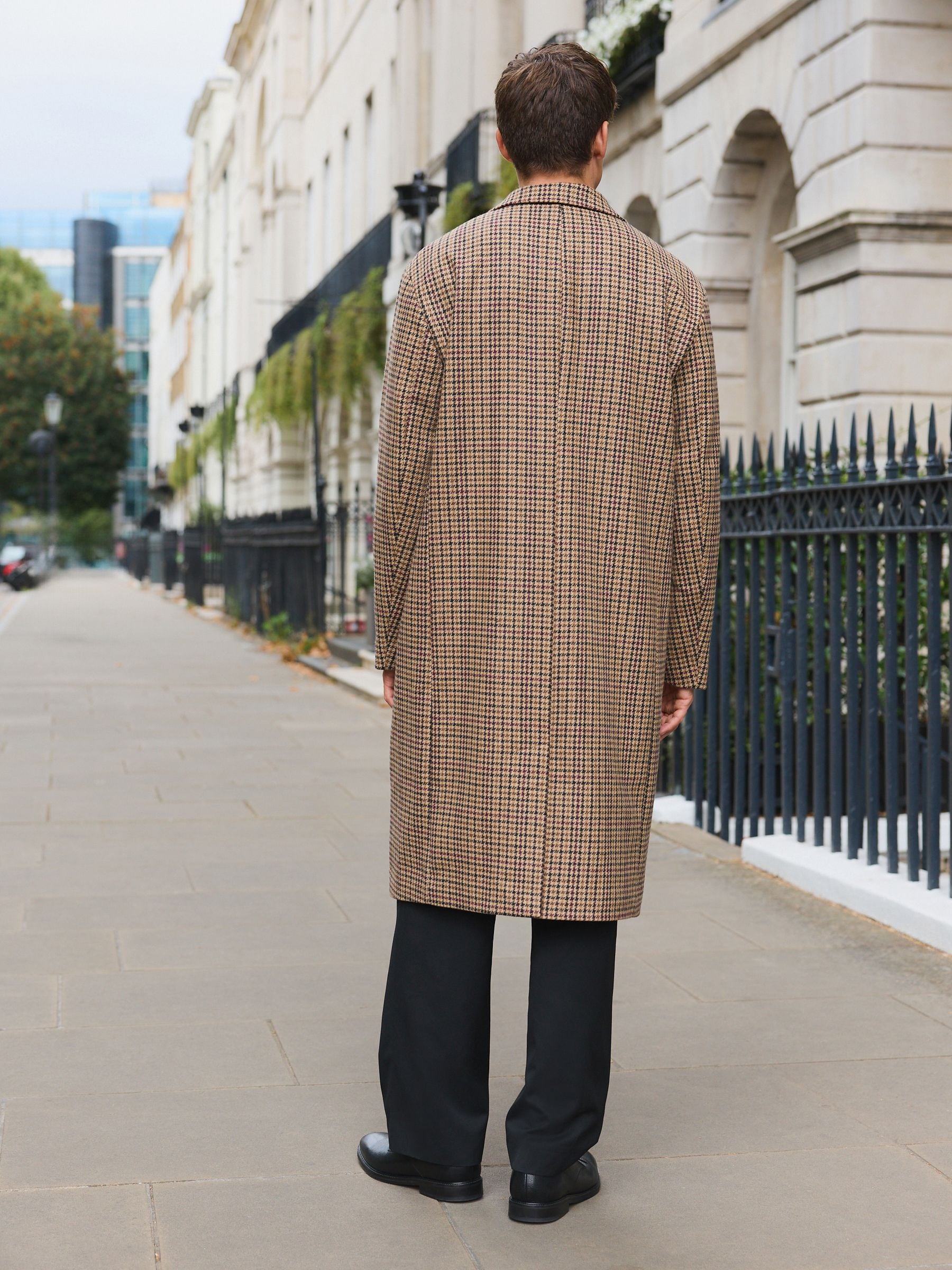 Buy Neutral Wool Rich Italian Fabric Dogtooth Check Epsom Coat