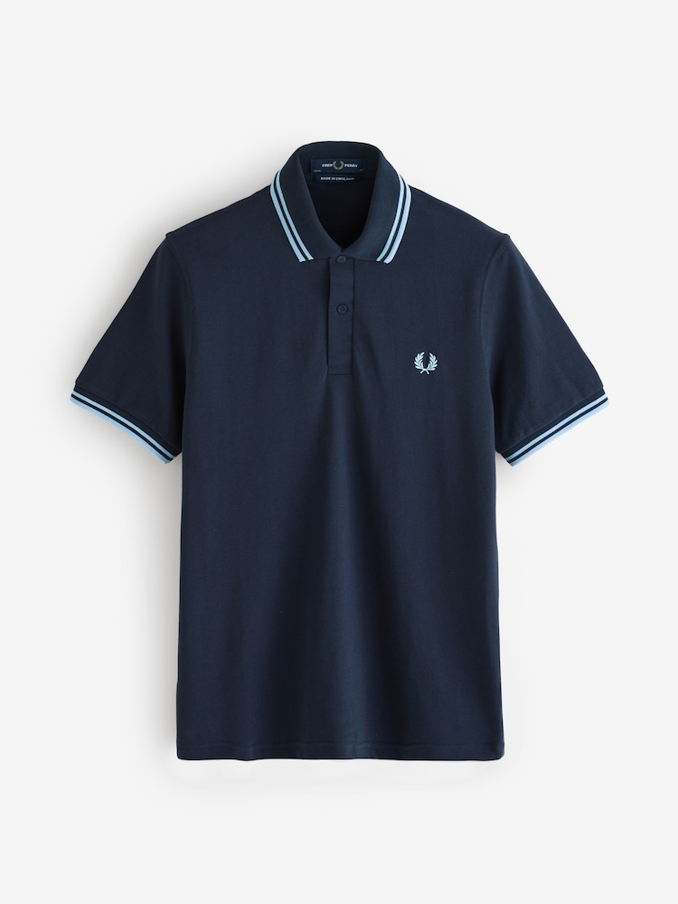 Fred Perry Blue Made In England Twin Tipped Polo Shirt - Image 1 of 1 Fred Perry Blue Made In England Twin Tipped Polo Shirt - Image 1 of 1