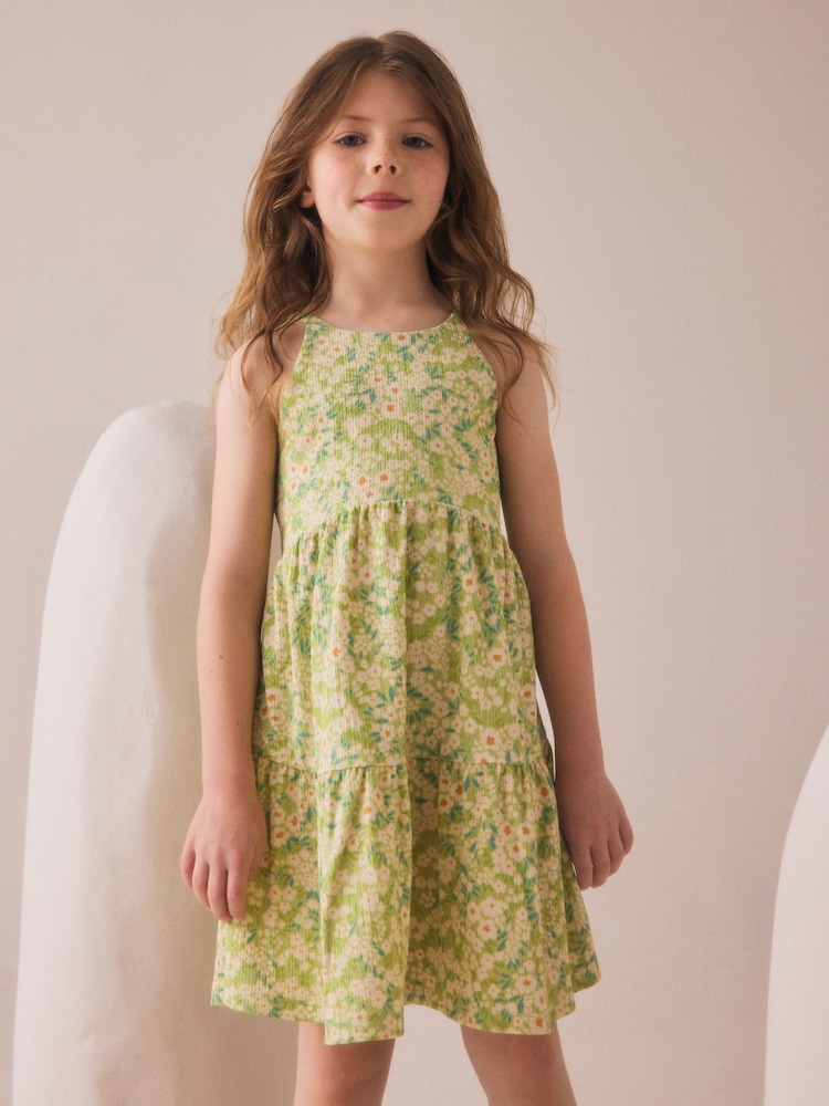 Light Green Flower Print - Vestido de verano de tejido arrugado con tirantes (3-16 años) - Imagen 1 de 5 Light Green Flower Print - Vestido de verano de tejido arrugado con tirantes (3-16 años) - Imagen 1 de 5