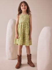Light Green Flower Print Strappy Crinkle Summer Dress (3-16yrs) - Image 2 of 5