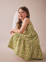 Light Green Flower Print Strappy Crinkle Summer Dress (3-16yrs) - Image 3 of 5