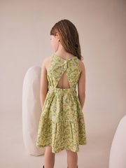 Light Green Flower Print Strappy Crinkle Summer Dress (3-16yrs) - Image 4 of 5