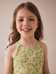 Light Green Flower Print Strappy Crinkle Summer Dress (3-16yrs) - Image 5 of 5