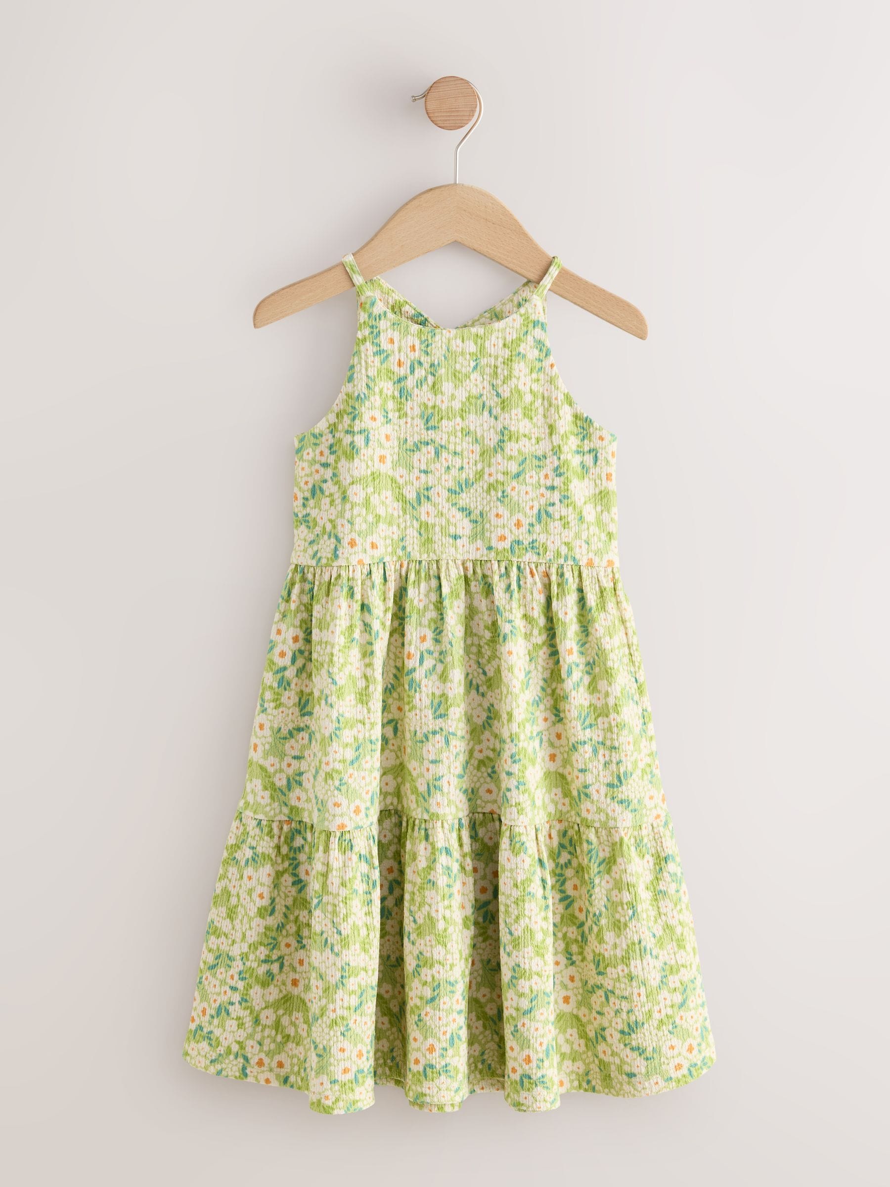 Buy Light Green Flower Print Strappy Crinkle Summer Dress (3-16yrs