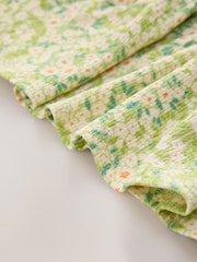 Light Green Flower Print Strappy Crinkle Summer Dress (3-16yrs) - Image 8 of 9