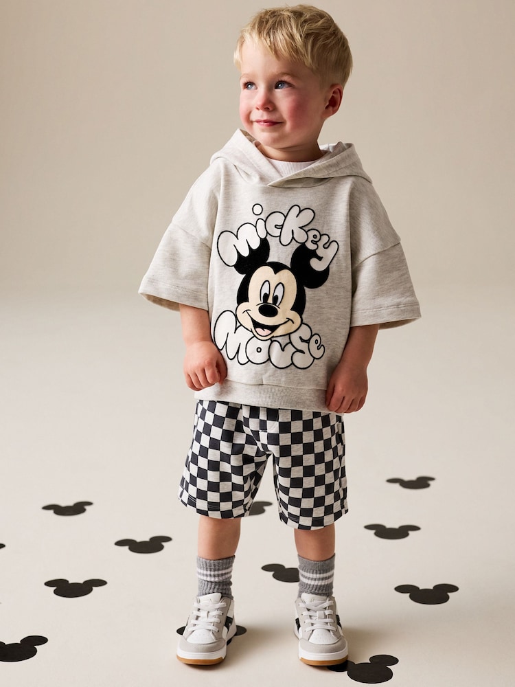 Grey Marl And Checkerboard Hooded Sweatshirt and Shorts Set (3mths-8yrs) - Image 1 of 3