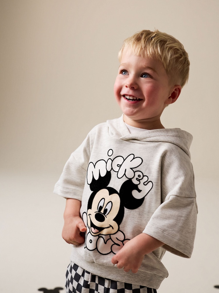 Grey Marl And Checkerboard Hooded Sweatshirt and Shorts Set (3mths-8yrs) - Image 2 of 3