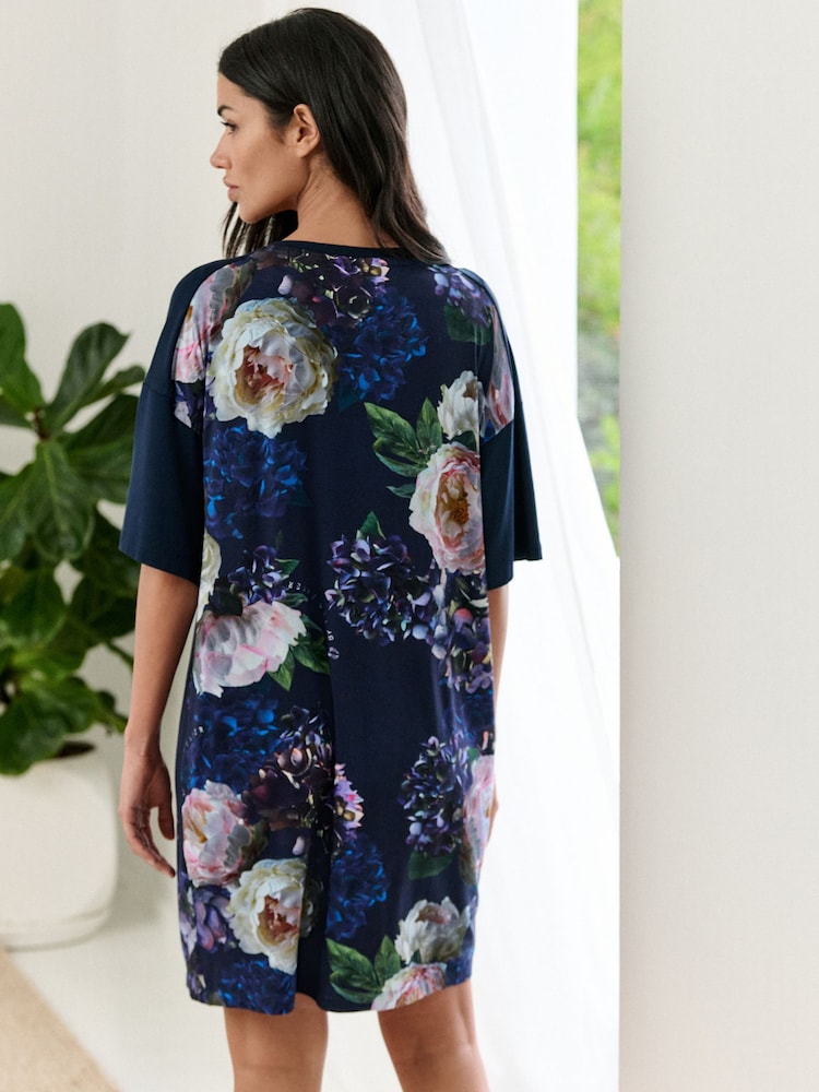 B by Ted Baker Blue Floral Viscose Night T-Shirt - Imaginea 2 din 7 B by Ted Baker Blue Floral Viscose Night T-Shirt - Imaginea 2 din 7