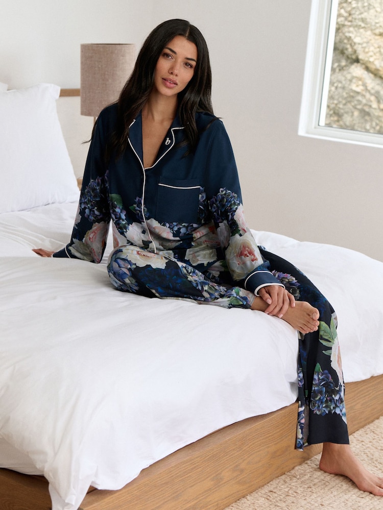 B by Ted Baker Blue Satin Button Through Pyjamas Set - Image 2 of 8