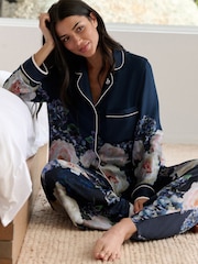 B by Ted Baker Blue Satin Button Through Pyjamas Set - Image 3 of 8