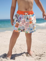 White Postcard - پرنٹ شدہ تیراکی کے شارٹس (3mths-7yrs) - تصویر 1 از 8