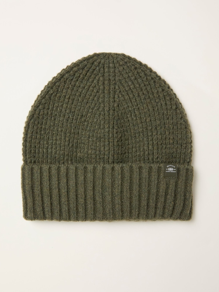 FatFace Khaki Green Waffle Beanie - Image 1 of 2 FatFace Khaki Green Waffle Beanie - Image 1 of 2
