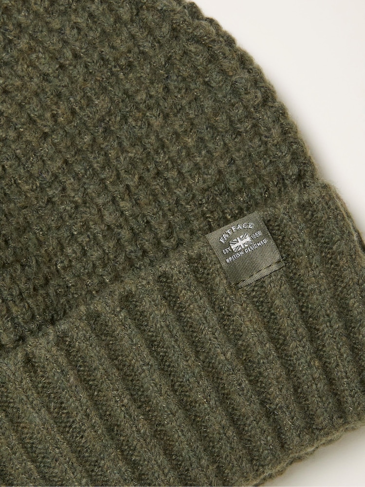 FatFace Khaki Green Waffle Beanie - Image 2 of 2 FatFace Khaki Green Waffle Beanie - Image 2 of 2