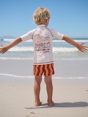 Orange/Ecru - Seti ya Vesti ya Vipele vya Kuogelea na Kaptura za Kuogelea Zisizo na Jua (Miezi 3-7miaka) - Picha 3 kati ya 9