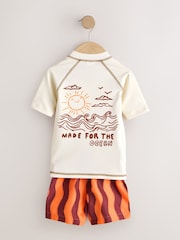 Orange/Ecru - Seti ya Vesti ya Vipele vya Kuogelea na Kaptura za Kuogelea Zisizo na Jua (Miezi 3-7miaka) - Picha 7 kati ya 9