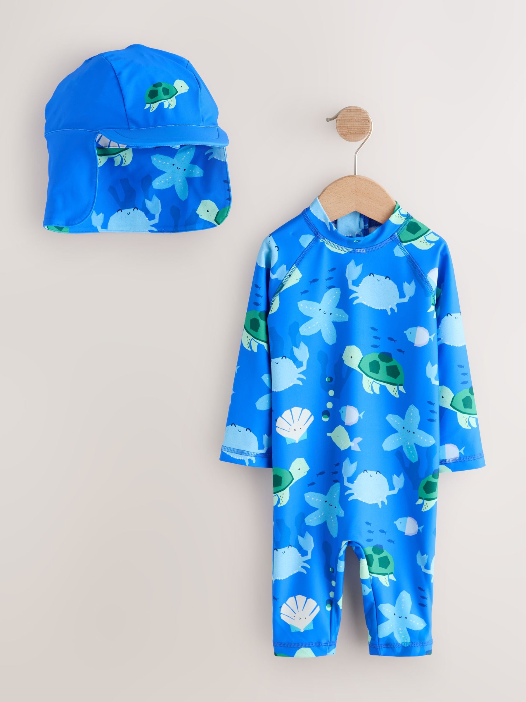 Buy Blue - Sunsafe Swimsuit and Hat Set (3mths-7yrs) from Next