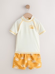 Yellow/Orange Short Sleeve Sunsafe Rash Vest and Swim Shorts Set (3mths-7yrs) - Image 6 of 9