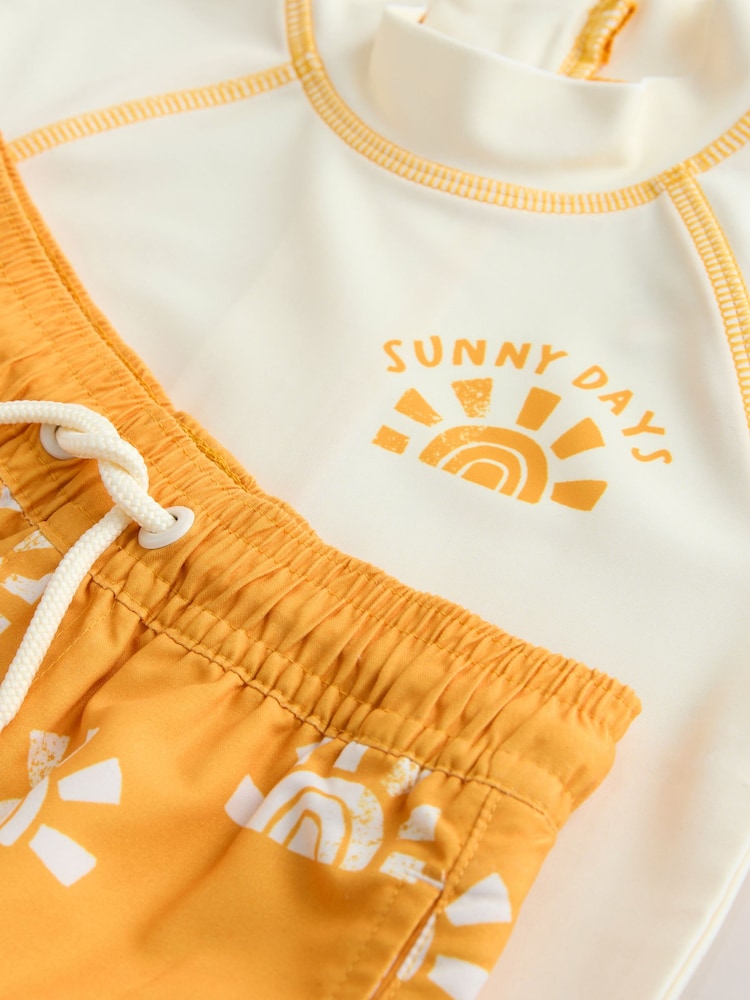 Yellow/Orange Short Sleeve Sunsafe Rash Vest and Swim Shorts Set (3mths-7yrs) - Image 9 of 9
