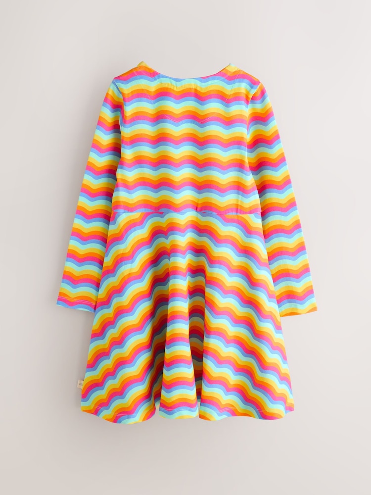 Girls Little Bird by Jools Oliver Rainbow Wave Long Sleeve Skater Dress 3 - 4 Years