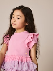 Little Bird by Jools Oliver Light Pink Frill Sleeve Rainbow Tulle Party Tutu Dress - Image 2 of 7