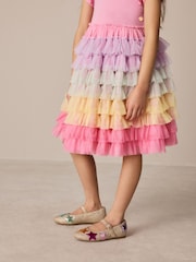 Little Bird by Jools Oliver Light Pink Frill Sleeve Rainbow Tulle Party Tutu Dress - Image 3 of 7