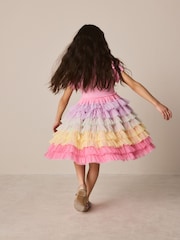 Little Bird by Jools Oliver Light Pink Frill Sleeve Rainbow Tulle Party Tutu Dress - Image 4 of 7