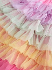 Little Bird by Jools Oliver Light Pink Frill Sleeve Rainbow Tulle Party Tutu Dress - Image 5 of 7