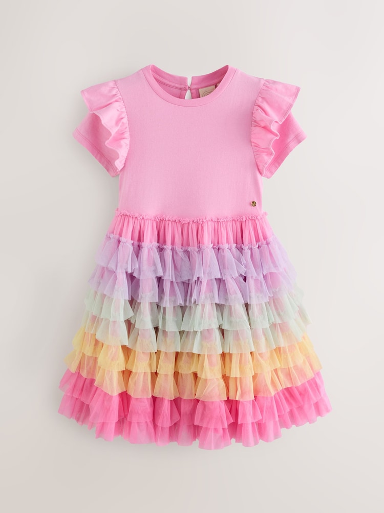 Little Bird by Jools Oliver Light Pink Frill Sleeve Rainbow Tulle Party Tutu Dress - Image 7 of 7 Little Bird by Jools Oliver Light Pink Frill Sleeve Rainbow Tulle Party Tutu Dress - Image 7 of 7