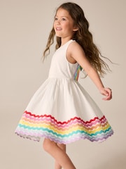 Little Bird by Jools Oliver White Rainbow Woven Cut Out Ric Rac Dress - Image 1 of 7