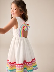Little Bird by Jools Oliver White Rainbow Woven Cut Out Ric Rac Dress - Image 2 of 7